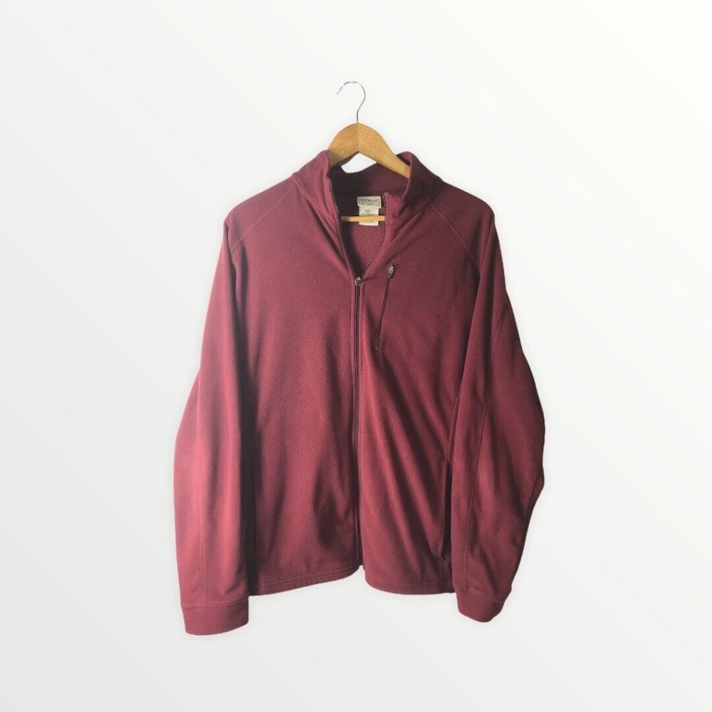 LL Bean Mens Long Sleeve Full Zip Lightweight Fleece Sweater Jacket Maroon Large